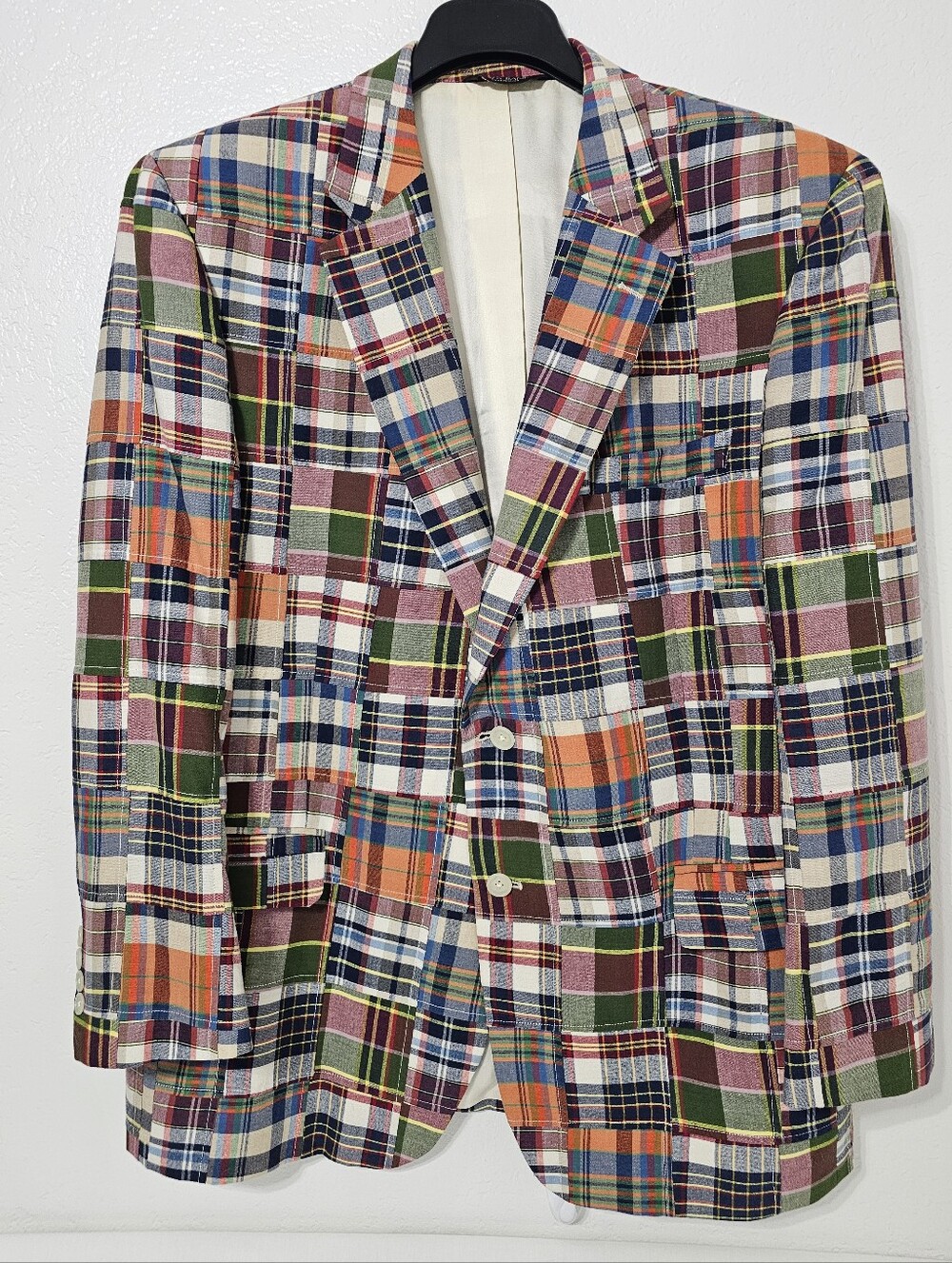 JOS. A. Bank Madras Patchwork Sport Coat Blazer 46R Cotton Preppy Ivy - Picture 2 of 9